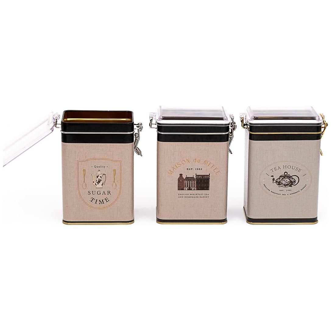 75x100x150 mm Rectangular Metal Box  set (Set of 3 ) Wire Clasp and Transparent Lid Vintage Café-Inspired Linen Texture Design
 Azura Design