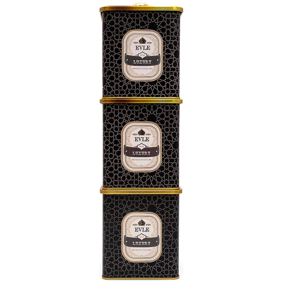 Square Metal Box  set 120x120 mm ( 3Pcs ) Knob Handle gold geometric pattern black background Trellis Design