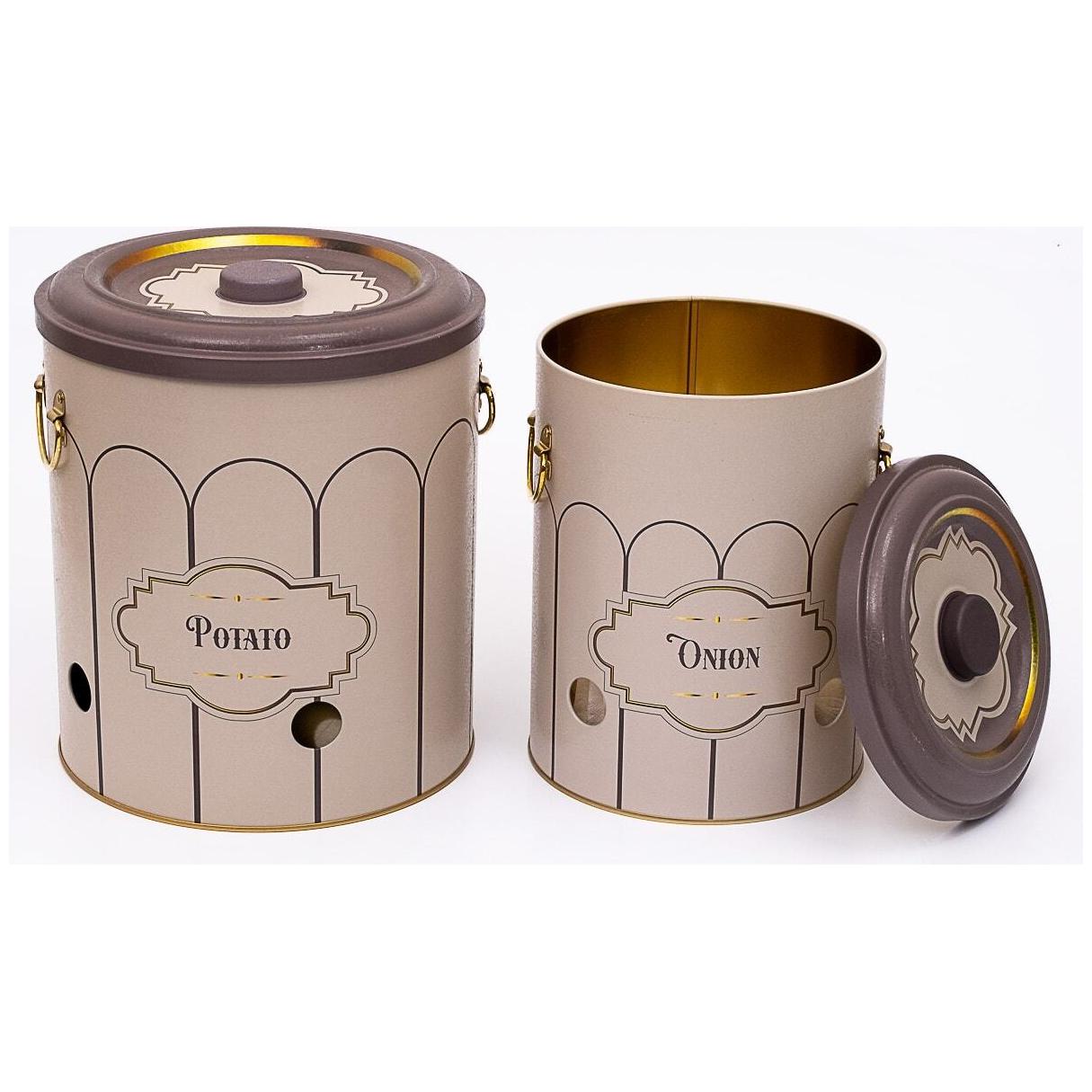 Metal Potato &amp; Onion Storage Bin Set Ø225x240 mm   ( 2 Pcs ) Retro Retro Design