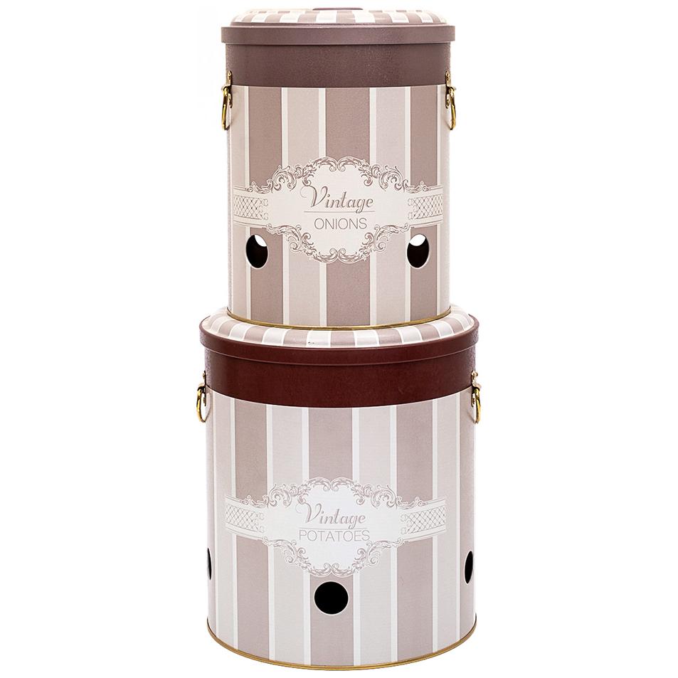 Metal Potato &amp; Onion Storage Bin Set Ø225x240 mm   ( 2 Pcs ) Elegance Elegance Design