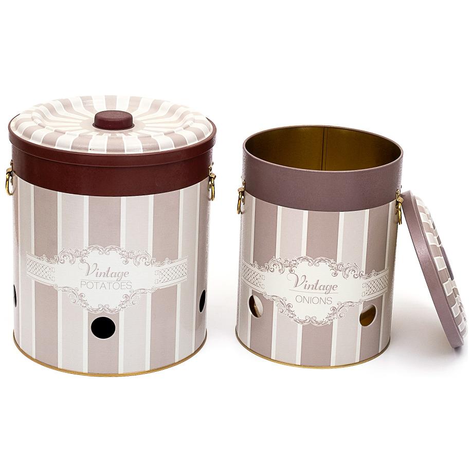 Metal Potato &amp; Onion Storage Bin Set Ø225x240 mm   ( 2 Pcs ) Elegance Elegance Design