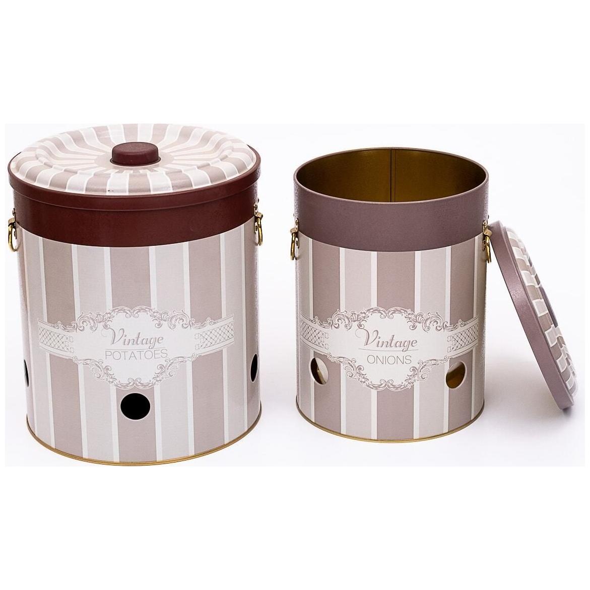 Metal Potato &amp; Onion Storage Bin Set Ø225x240 mm   ( 2 Pcs ) Elegance Elegance Design
