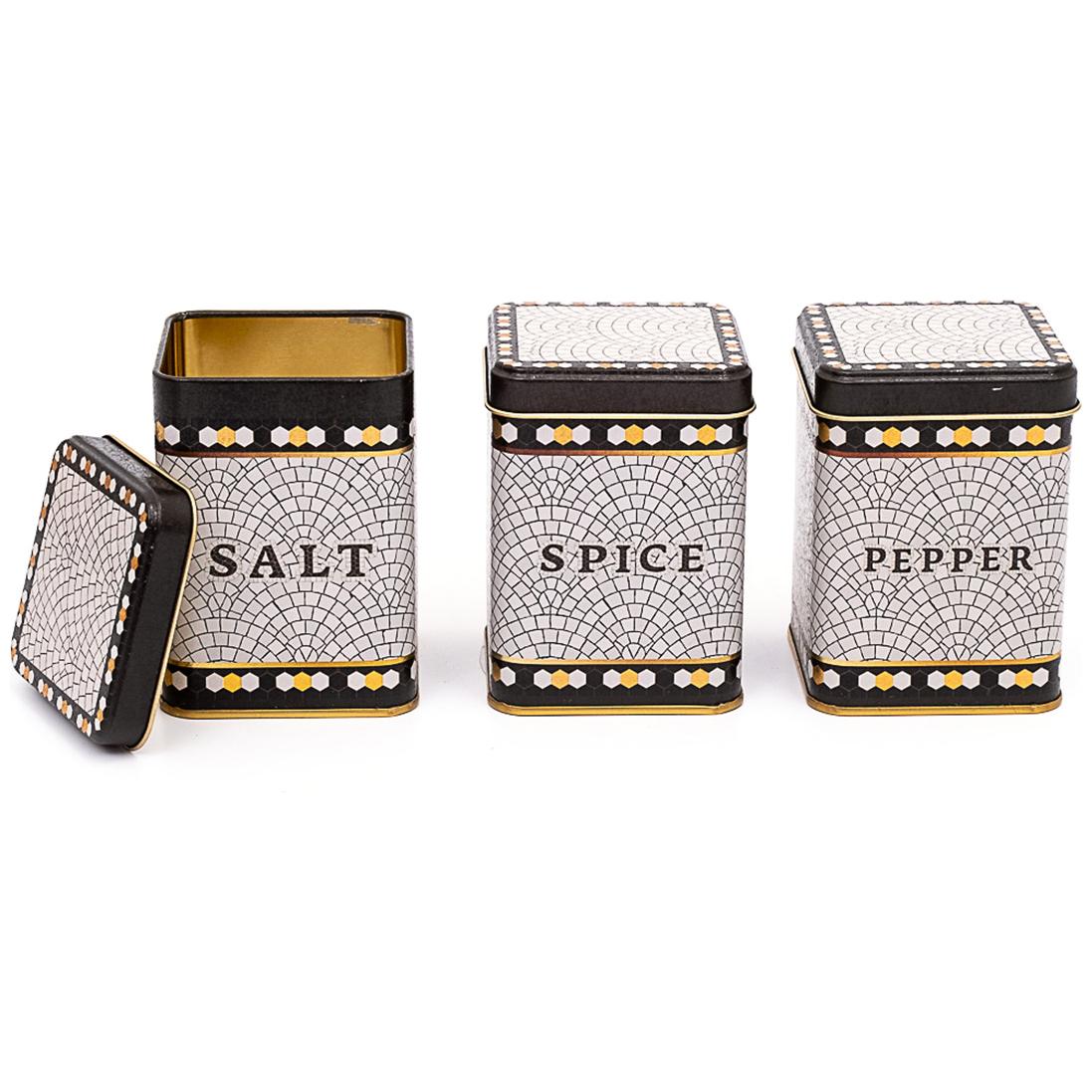 75 x 75 x 100 mm Square Metal Tin Box Set  (Set of 3) Geometric Mosaic Pattern Mosaic Design