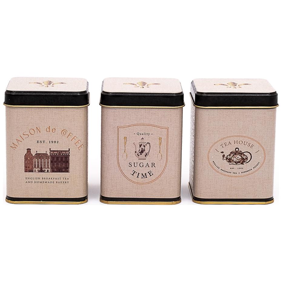 75 x 75 x 100 mm Square Metal Tin Box Set (Set of 3) Vintage Café-Inspired Linen Texture Design
Azura Design