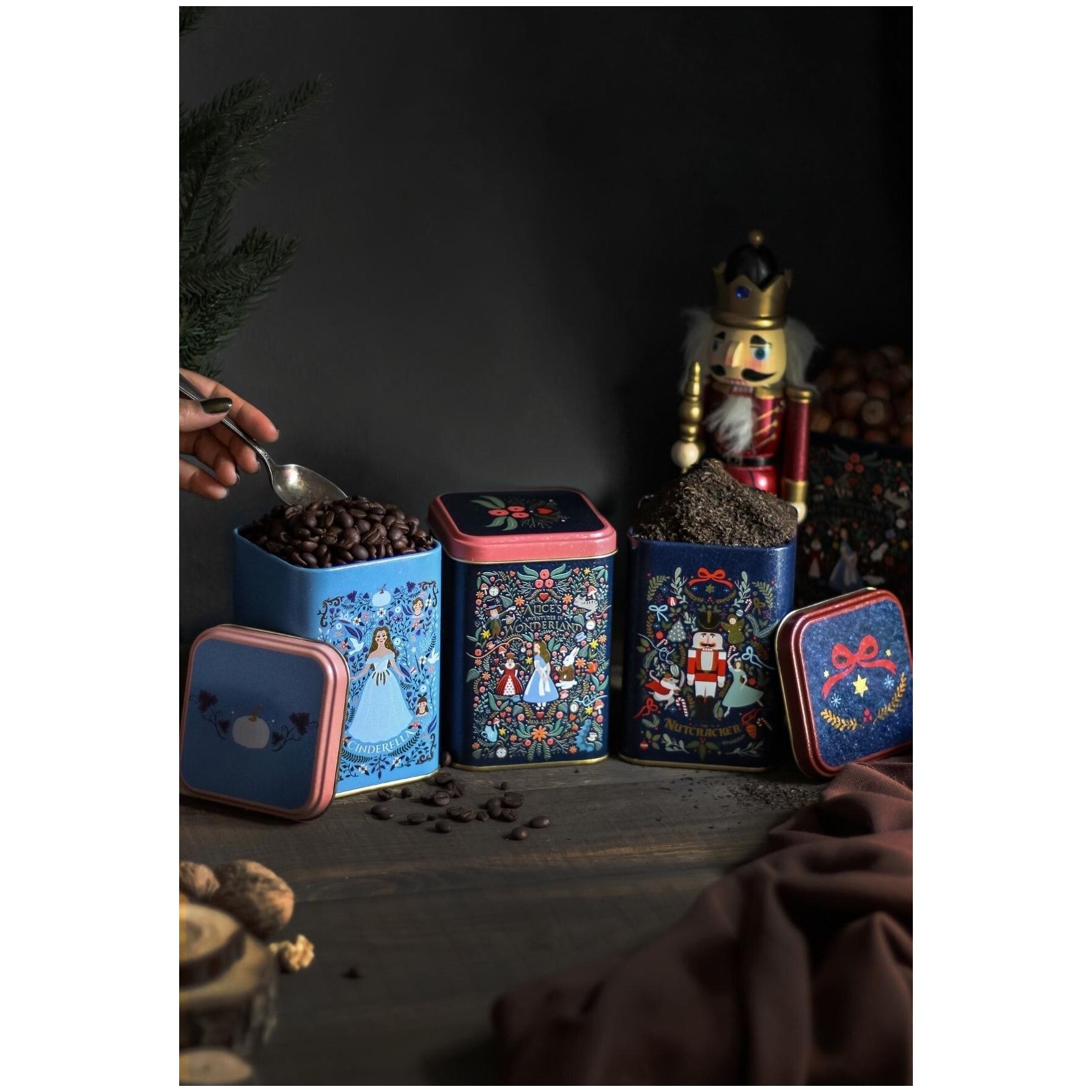 Square Metal Canister Set – 87x87x125 mm (Set of 3) Nutcracker, striped pattern, checkered border 2025 Design