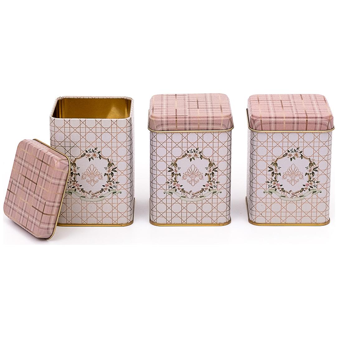 Square Metal Canister Set – 87x87x125 mm (Set of 3) Rosy Rosy Design
