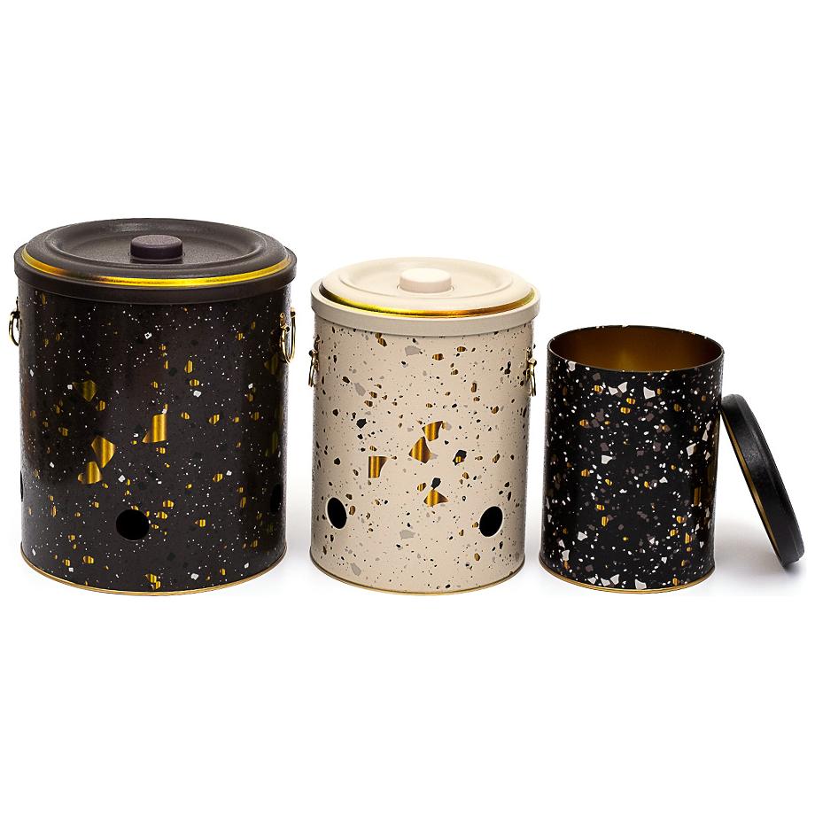 Triple Metal Bin Set for Potato Onion and Garlic (3 Pcs) Terrazo Terrazo Design