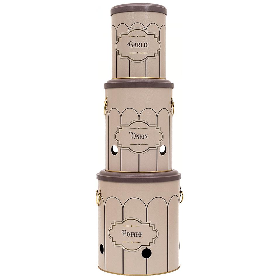 Triple Metal Bin Set for Potato Onion and Garlic  (3 Pcs)  Retro Retro Design
