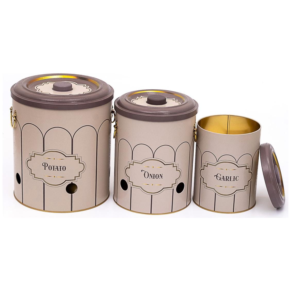 Triple Metal Bin Set for Potato Onion and Garlic  (3 Pcs)  Retro Retro Design