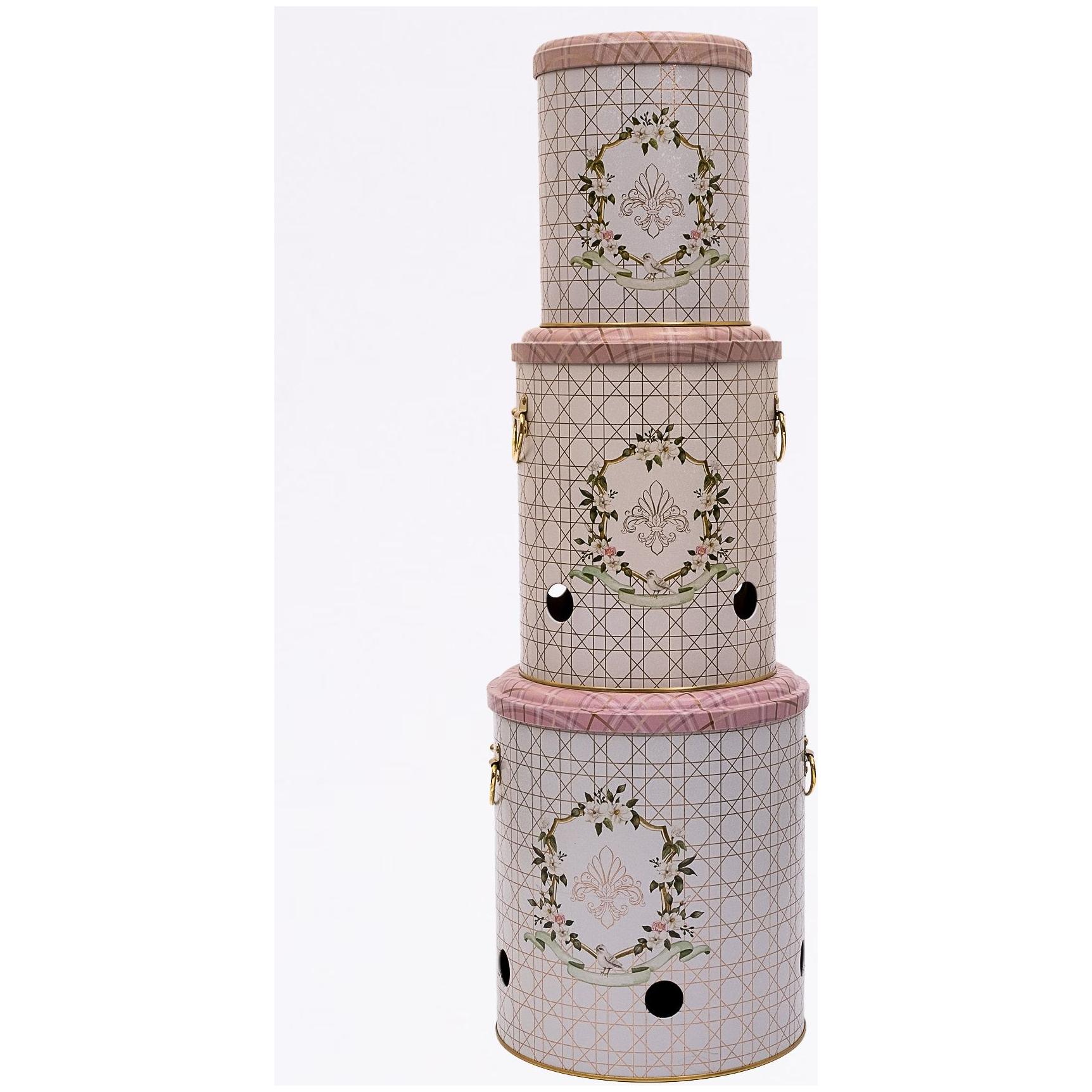 Triple Metal Bin Set for Potato Onion and Garlic  (3 Pcs)  Rosy Rosy Design