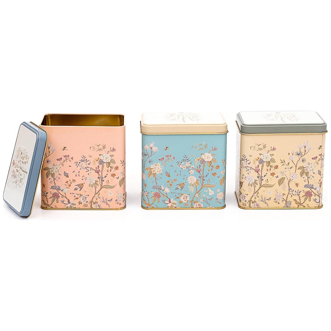 Rectangular Metal Storage Set – 80x 120 mm ( Set of 3 ) Floral Design Pastel Blue Botanica Design