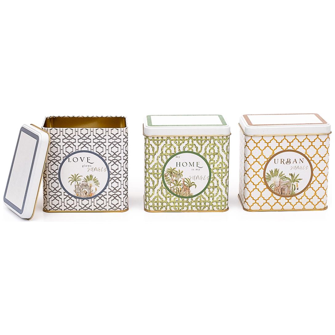 Rectangular Metal Storage Set – 80x 120 mm ( Set of 3 ) Tropical Jungle – A Lush Paradise of Nature &amp; Wildlife Forrest Design