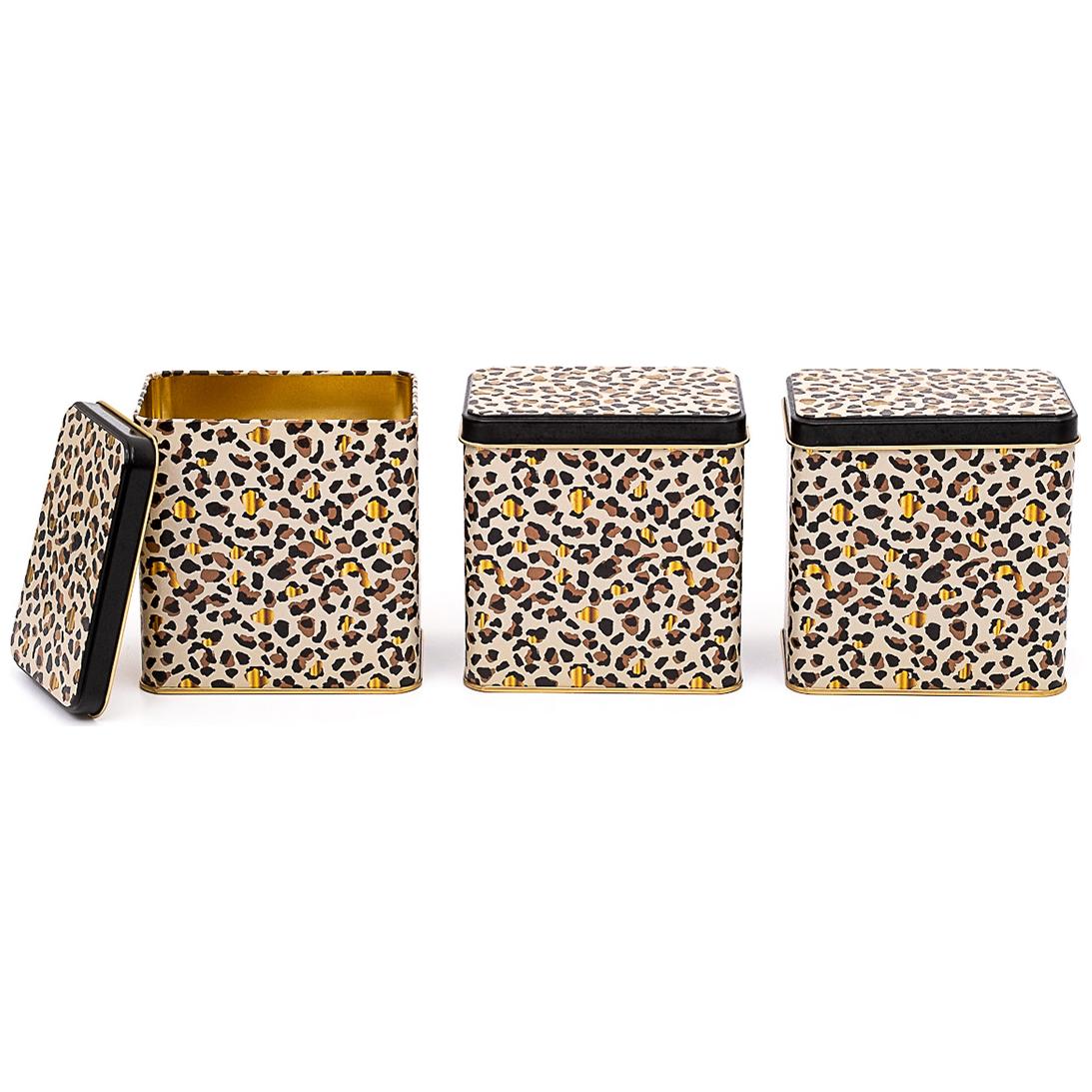 Rectangular Metal Storage Set – 80x 120 mm ( Set of 3 ) Gold Leopard Print Pattern Leo Design