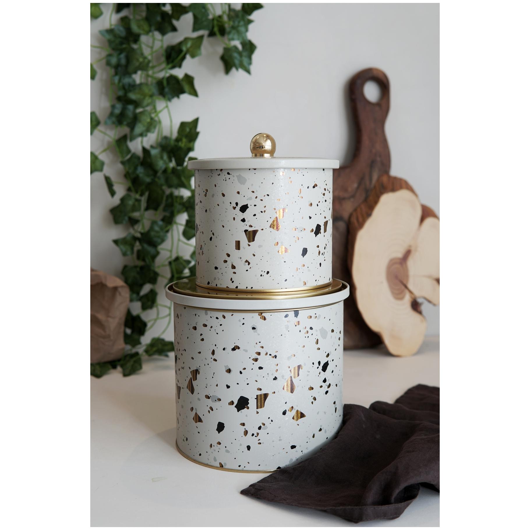 Round Metal Tin Box Set Ø175x155 -  Ø140x125  Knob Handle (2Pcs) Terrazo Terrazo Design
