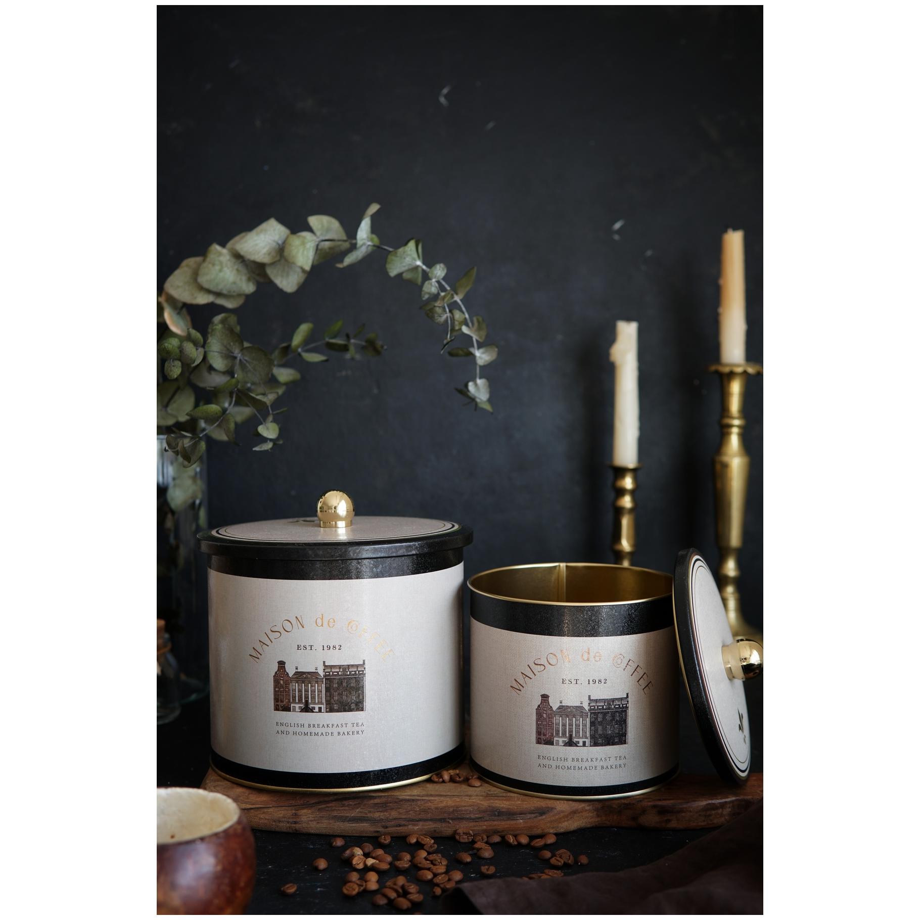 Round Metal Tin Box Set Ø175x155 -  Ø140x125  Knob Handle (2Pcs) Vintage Café-Inspired Linen Texture Design
 Azura Design