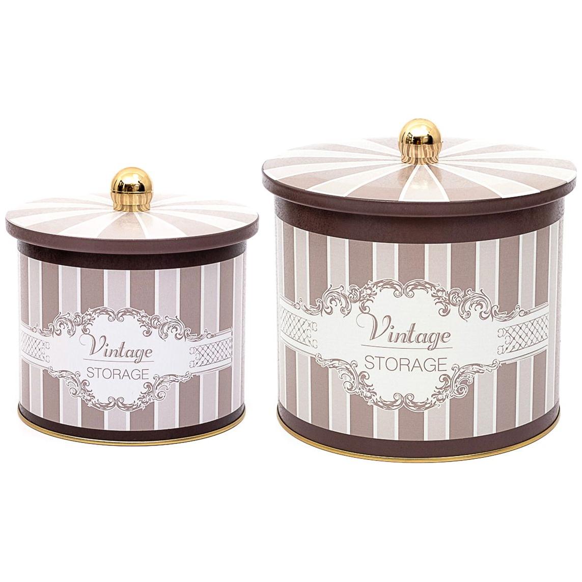 Round Metal Tin Box Set Ø175x155 -  Ø140x125  Knob Handle (2Pcs) Elegance Elegance Design