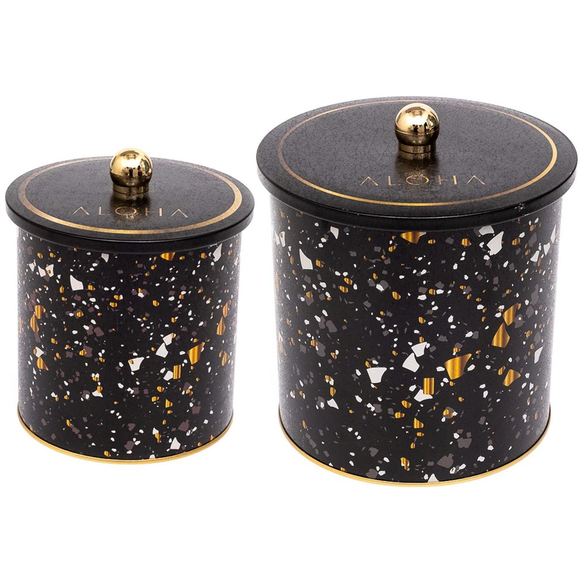 Round Metal Tin Box Set Ø175x180 -  Ø140x150  Knob Handle (2 Pcs) Terrazo Terrazo Design