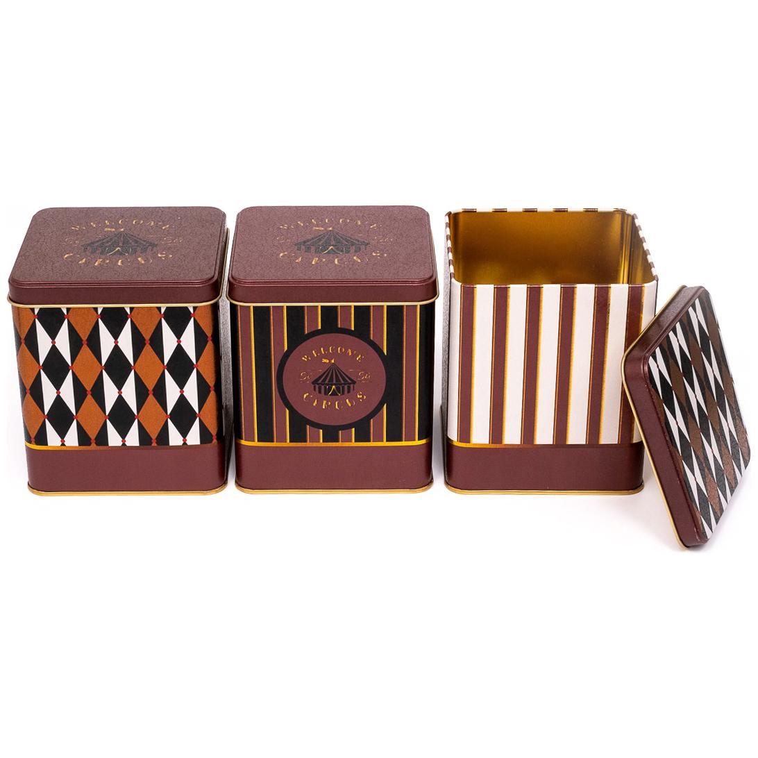Square Metal Storage Box Set  120x120  (3 Pcs )  Vintage Circus Elegance Circus Design