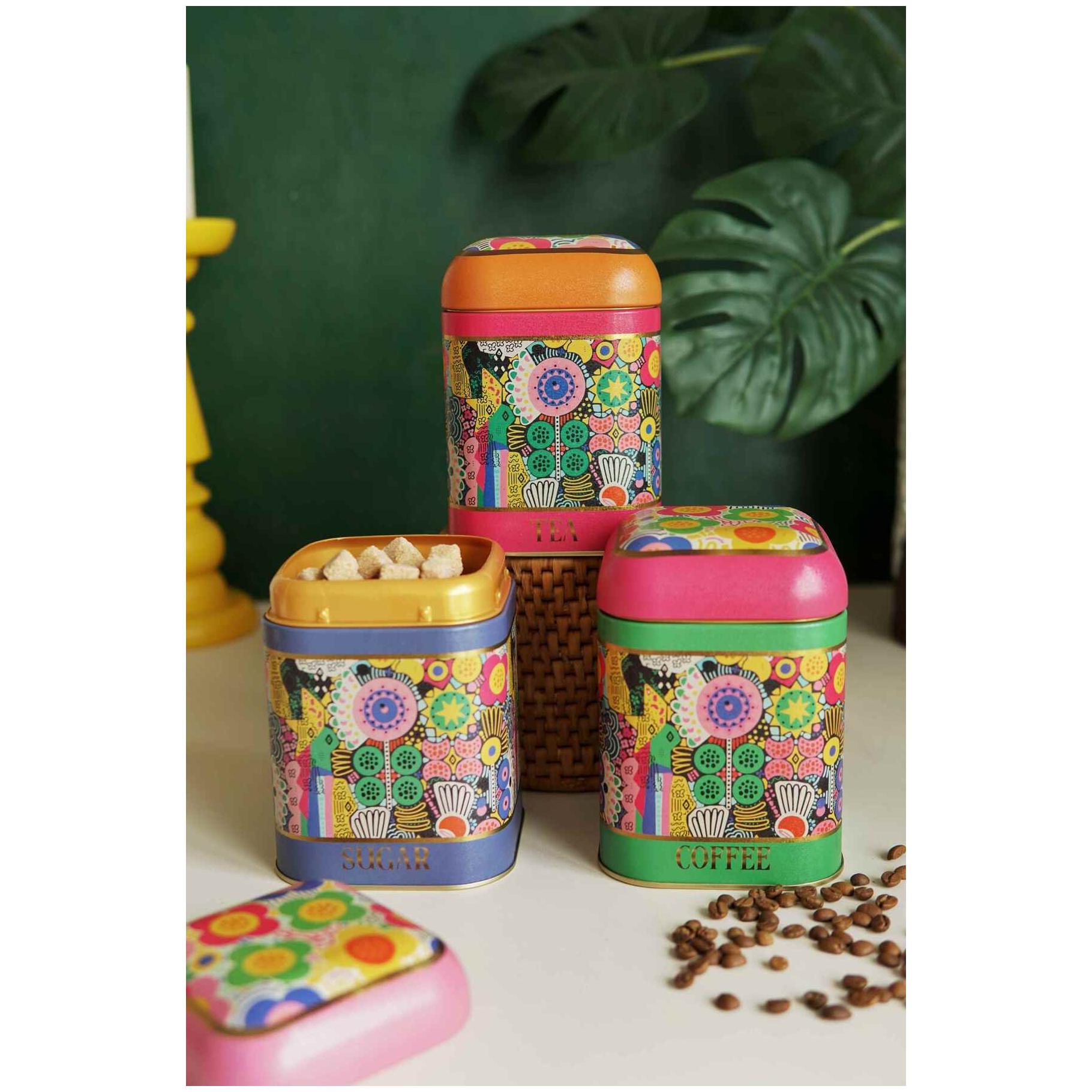 Square Metal Storage Box Set 180x180x118 (3 Pcs ) Sunflower Sunflower Design