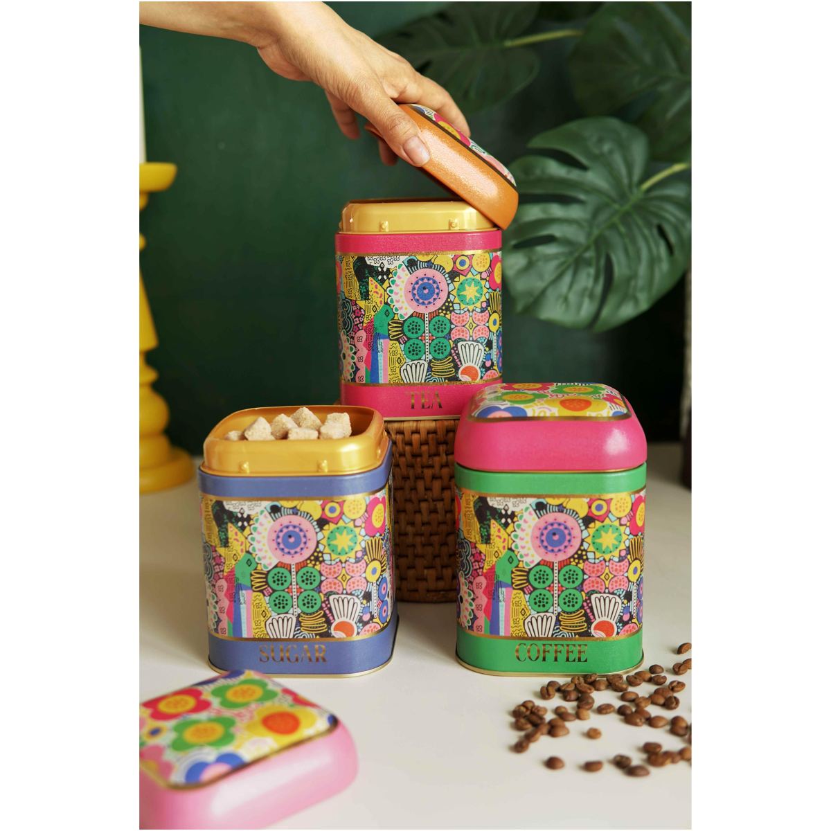 Square Metal Storage Box Set  180x180x118  (3 Pcs )  Sunflower Sunflower Design
