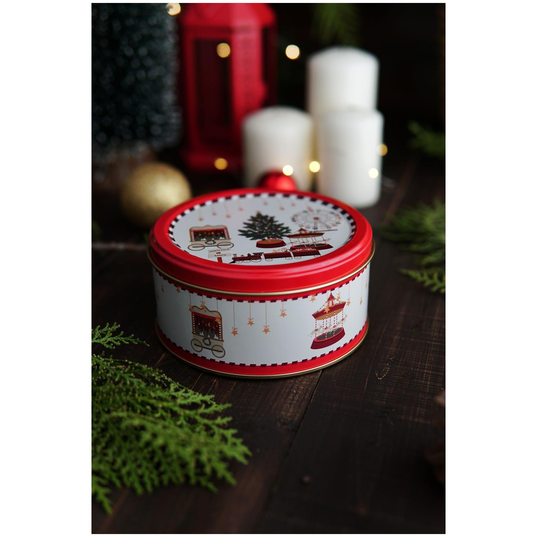 Metal Storage Tin Set – Square &amp; Round  New Year Tree Christmas Valentine And New Year Design