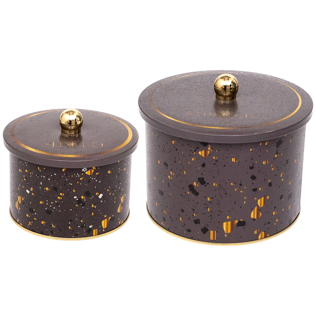 Round Metal Tin Box Set Ø175x155 -  Ø140x125  Knob Handle (Set of 2) Terrazo Terrazo Design