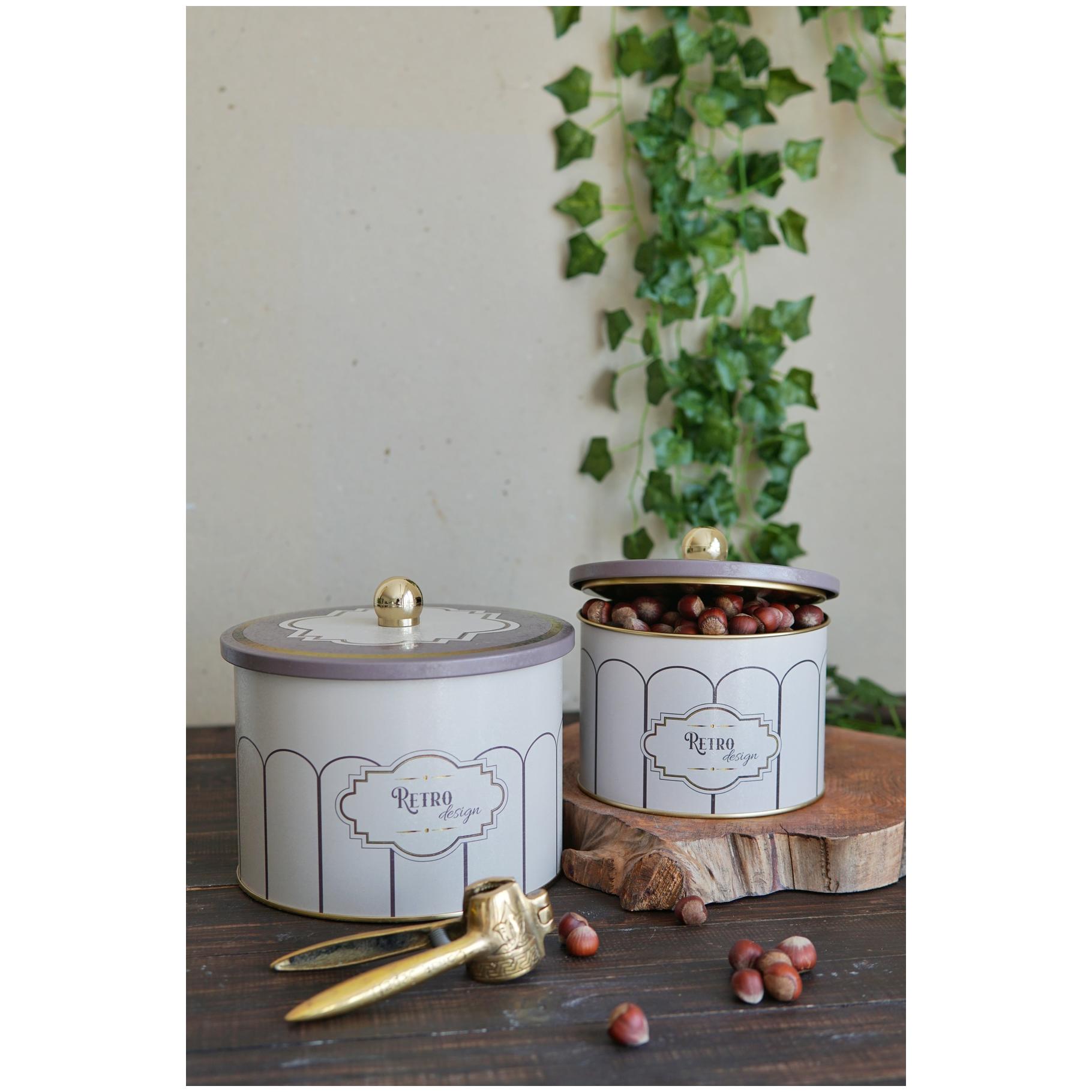 Round Metal Tin Box Set Ø175x155 -  Ø140x125  Knob Handle (Set of 2) Retro Retro Design