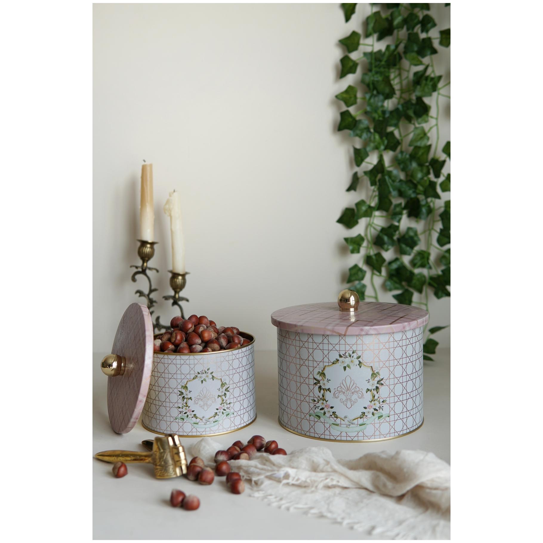 Round Metal Tin Box Set Ø175x155 -  Ø140x125  Knob Handle (Set of 2) Rosy Rosy Design
