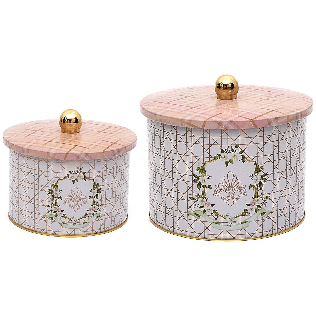 Round Metal Tin Box Set Ø175x155 -  Ø140x125  Knob Handle (Set of 2) Rosy Rosy Design