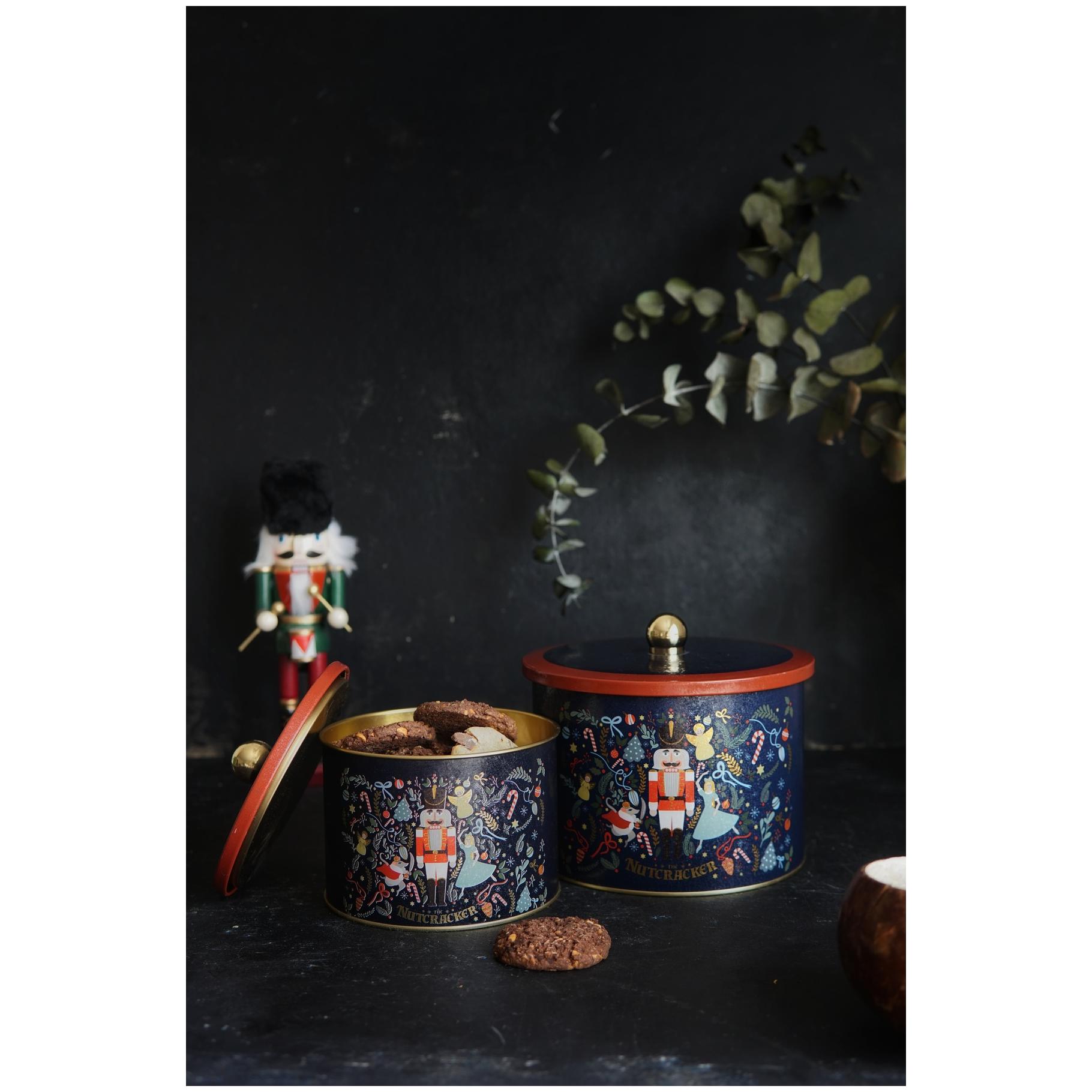 Round Metal Tin Box Set Ø175x155 -  Ø140x125  Knob Handle (Set of 2) Vintage Café-Inspired Linen Texture Design
 Tales Design