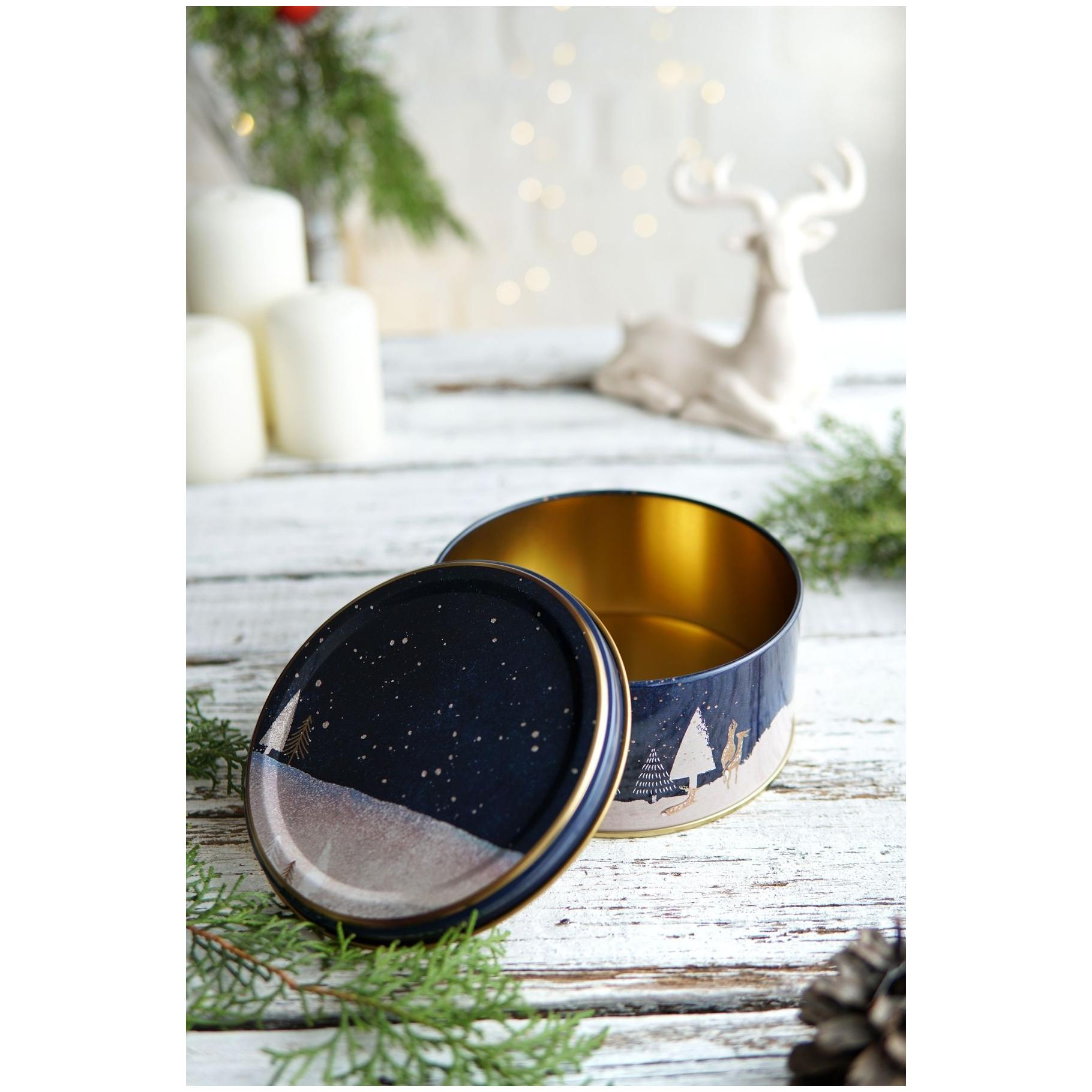 Round box Square box and Tray  ( Set of 3) for christmas  158x158x80 -Ø140x70 mm - Ø315mm Night Deer Valentine And New Year Design