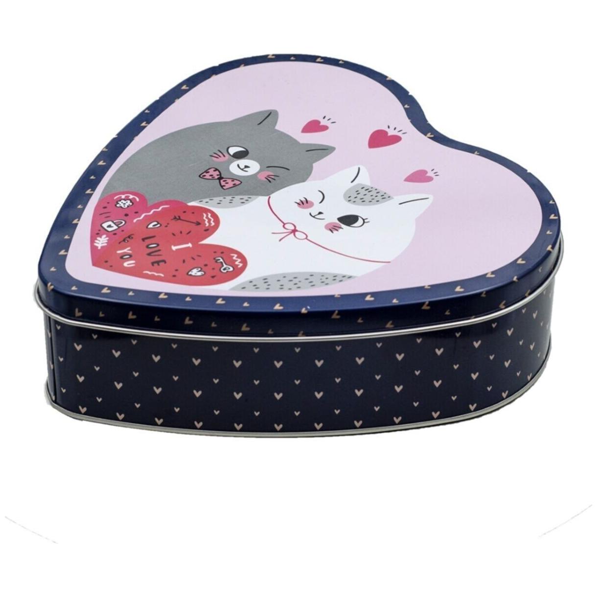 Heart Shape Metal Box 2.3L  Metal Lid Cats Dark Blue