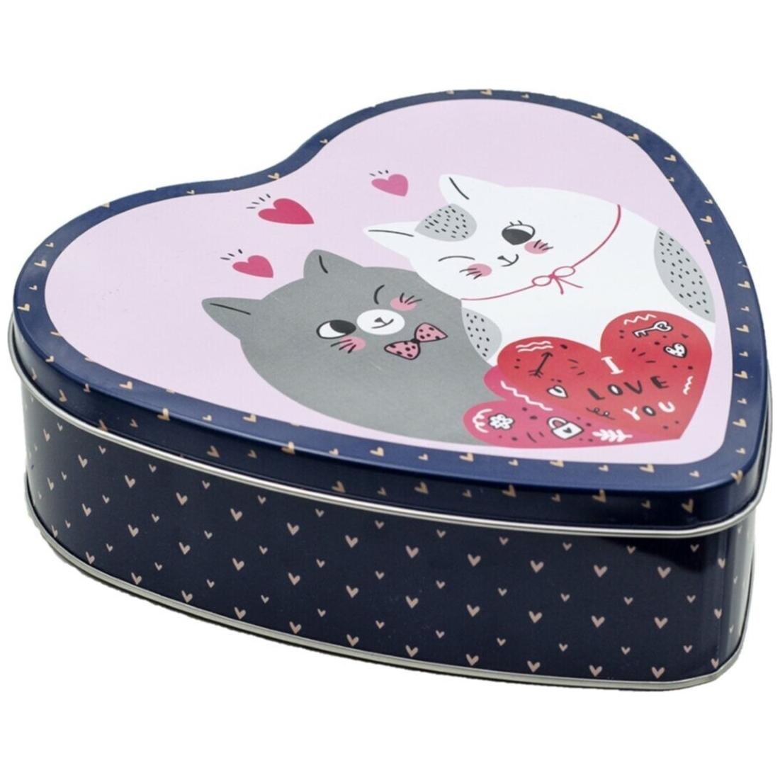 Heart Shape Metal Box 2.3L  Metal Lid Cats Dark Blue